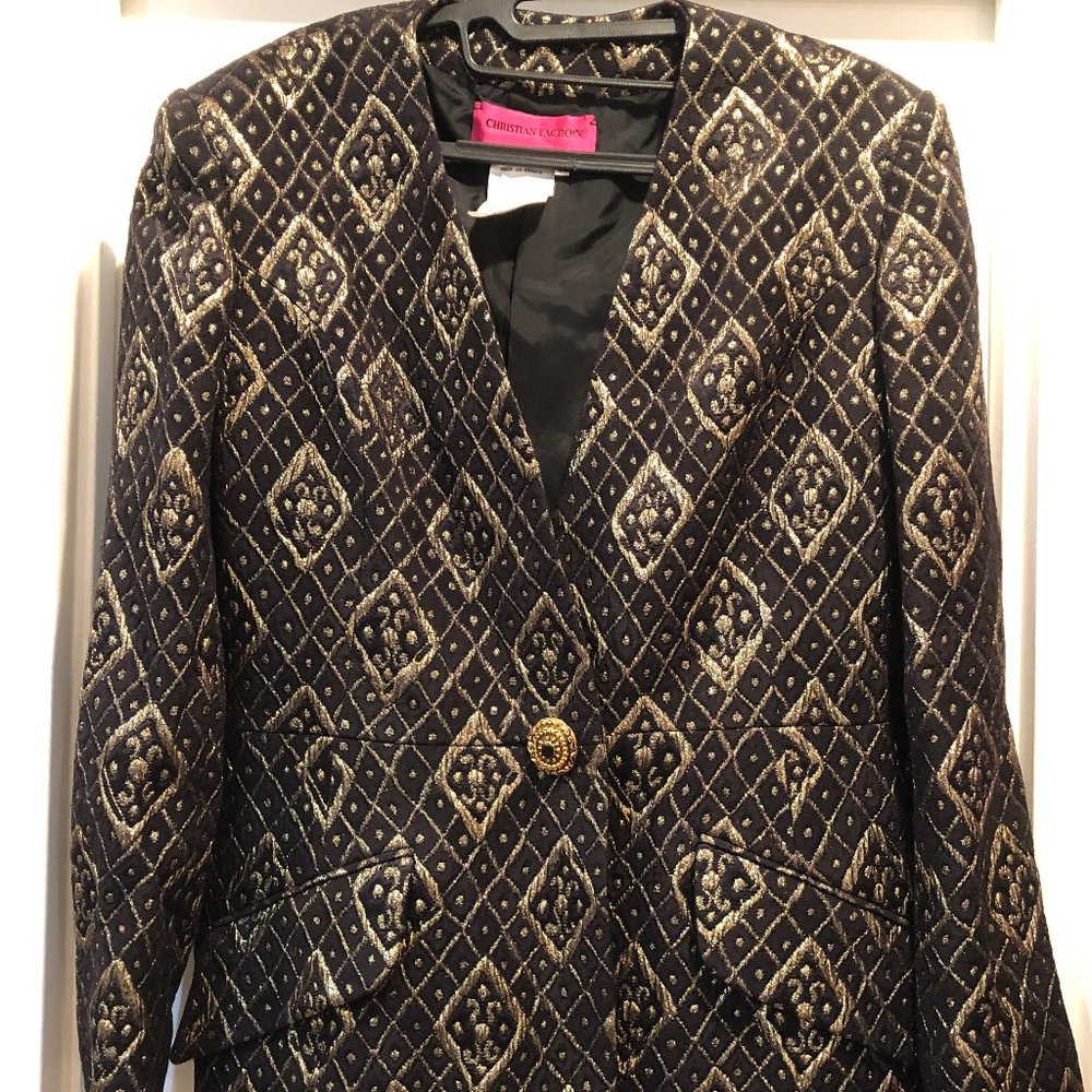 Rare Christian Lacroix 2-Piece Black and Gold Embroidered Brocade Skirt Suit Set